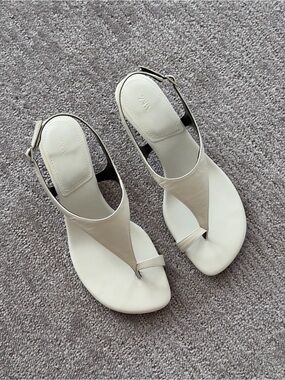 Zara White Leather Kitten Heel Sandals